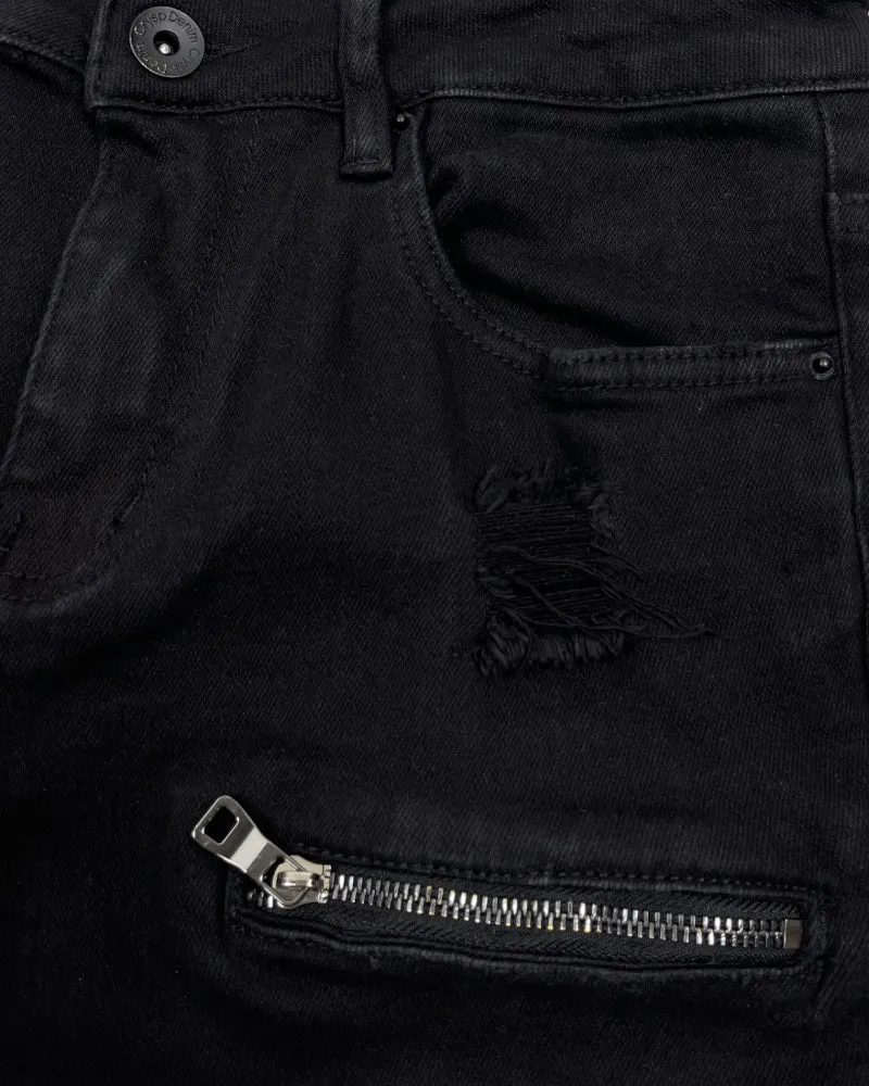 Crysp Denim Men’s Black Ripped Skinny Jeans (W32)