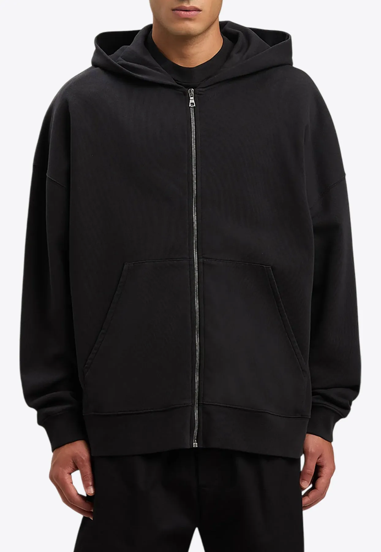 Curved Logo Zip-Up Hooded Sweatshirt