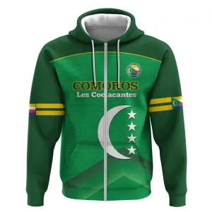 Custom Comoros Football Zip Hoodie Allez Les Coelacantes LT14