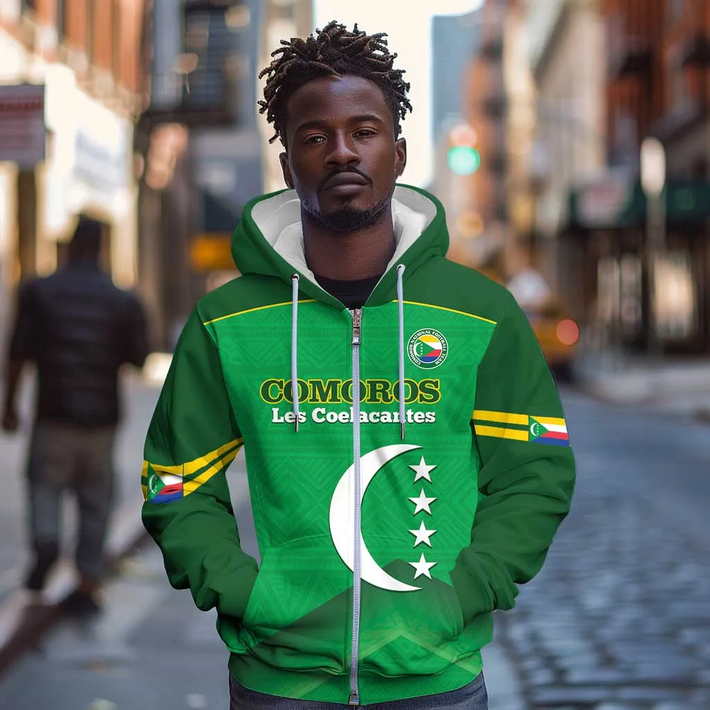 Custom Comoros Football Zip Hoodie Allez Les Coelacantes LT14
