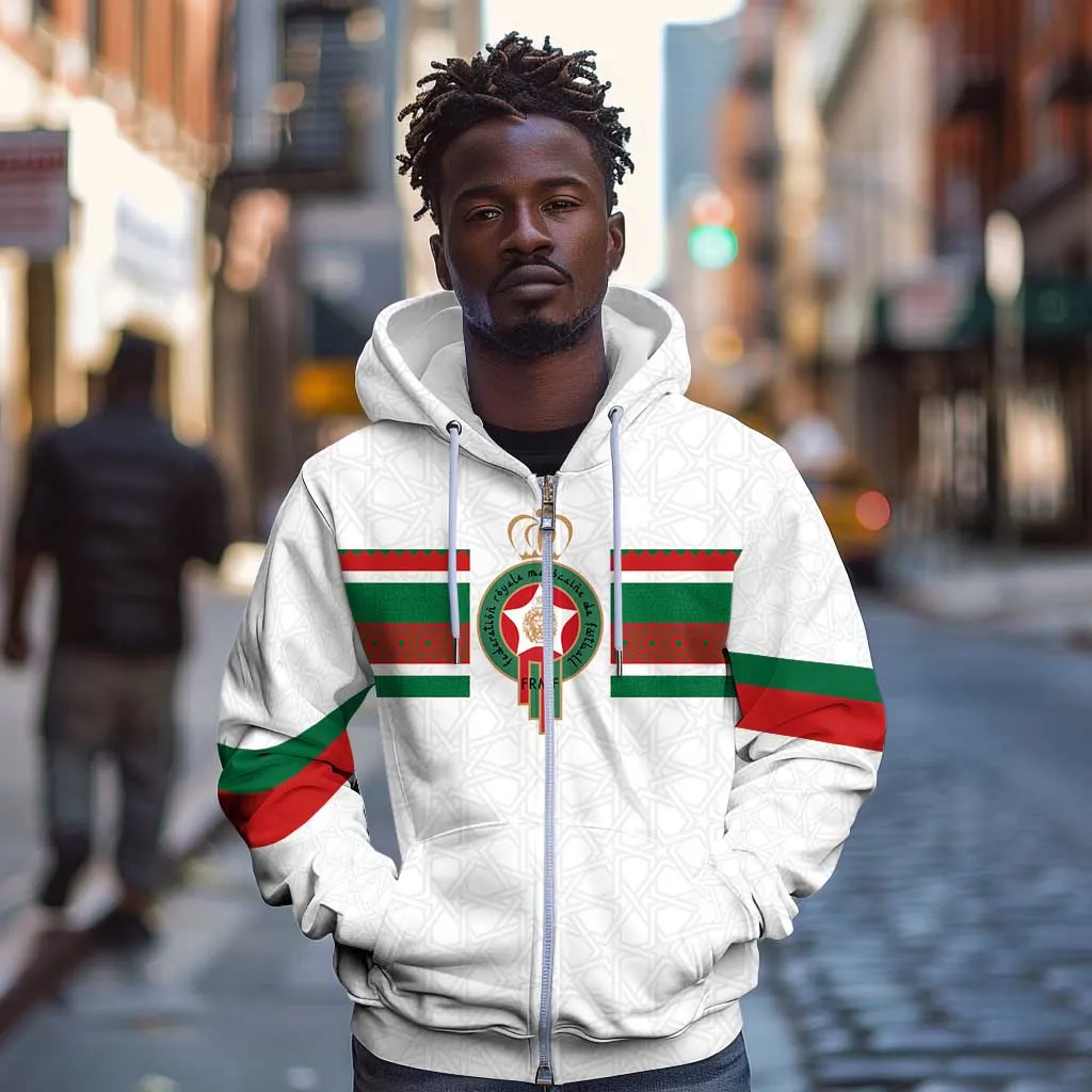 Custom Moroccan Football Zip Hoodie The Hunt of Atlas Lions LT03