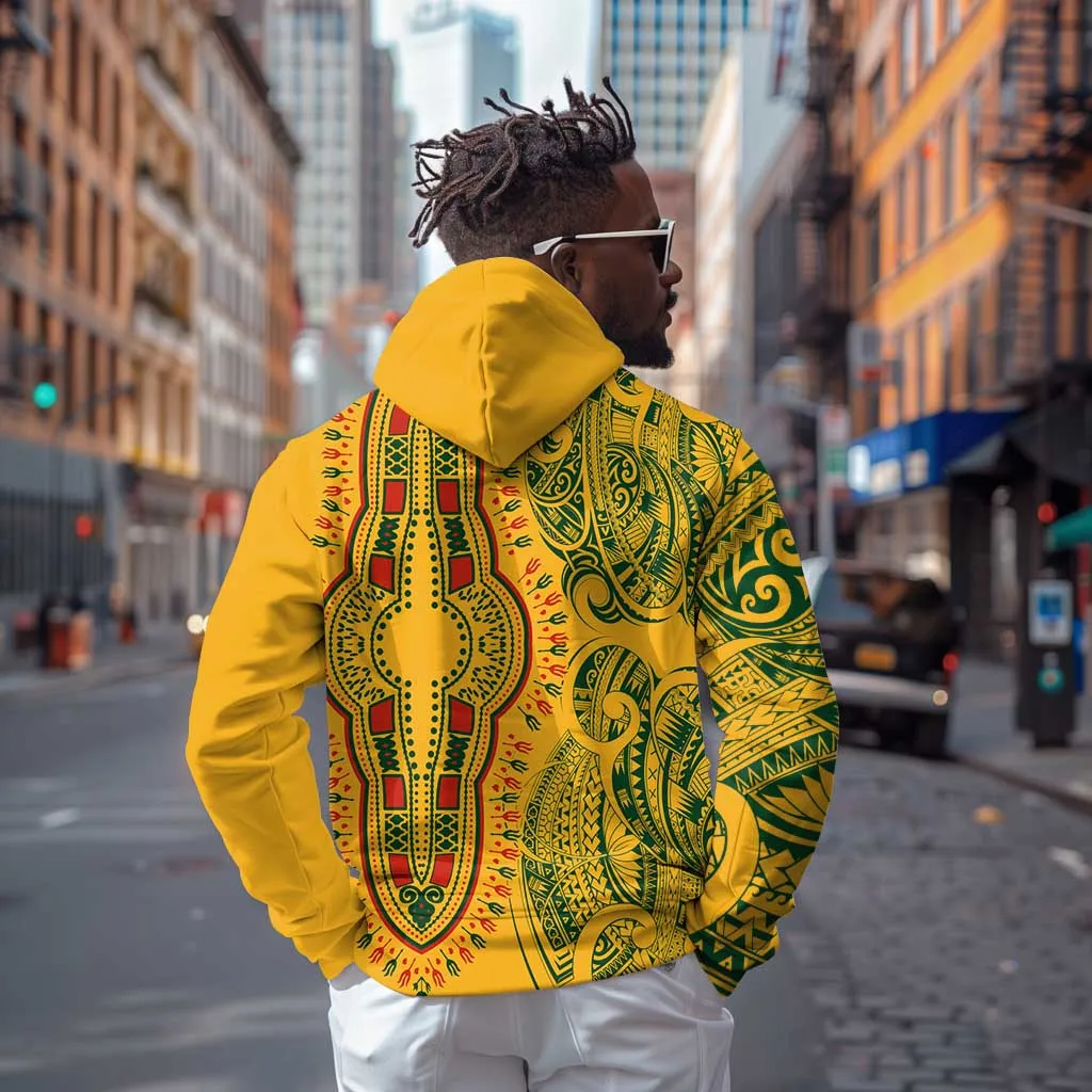 Dashiki and Polynesian Pattern Zip Hoodie Afro Pacific Culture Gold Version LT9