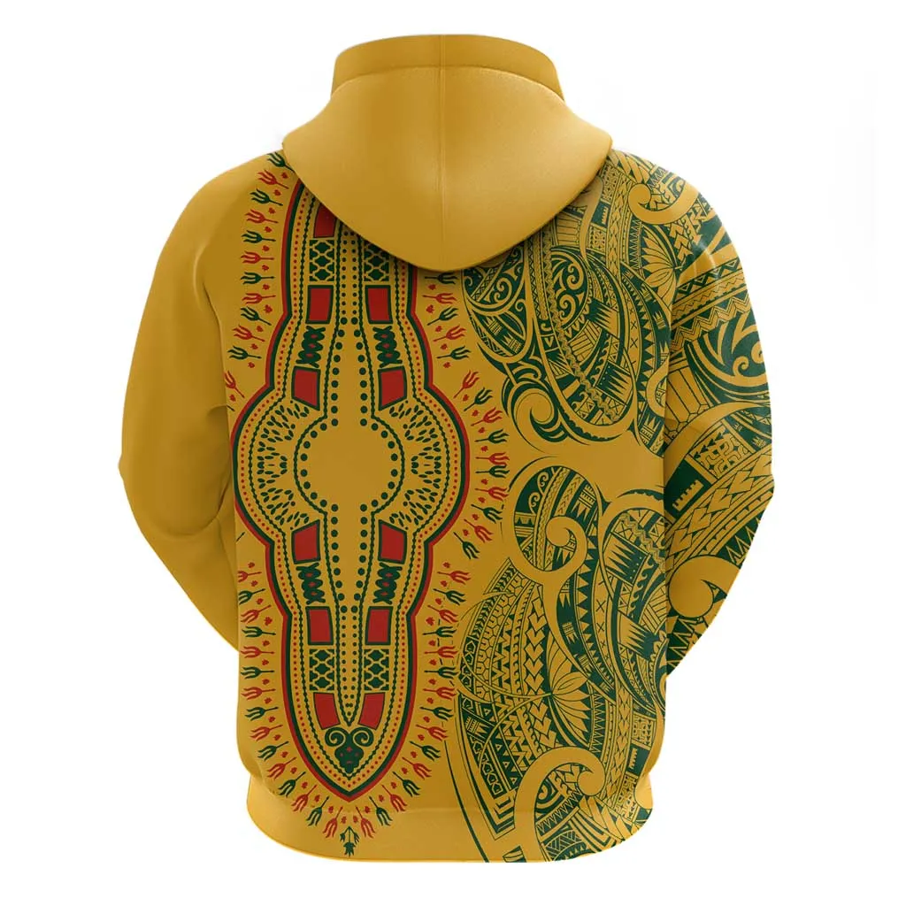 Dashiki and Polynesian Pattern Zip Hoodie Afro Pacific Culture Gold Version LT9