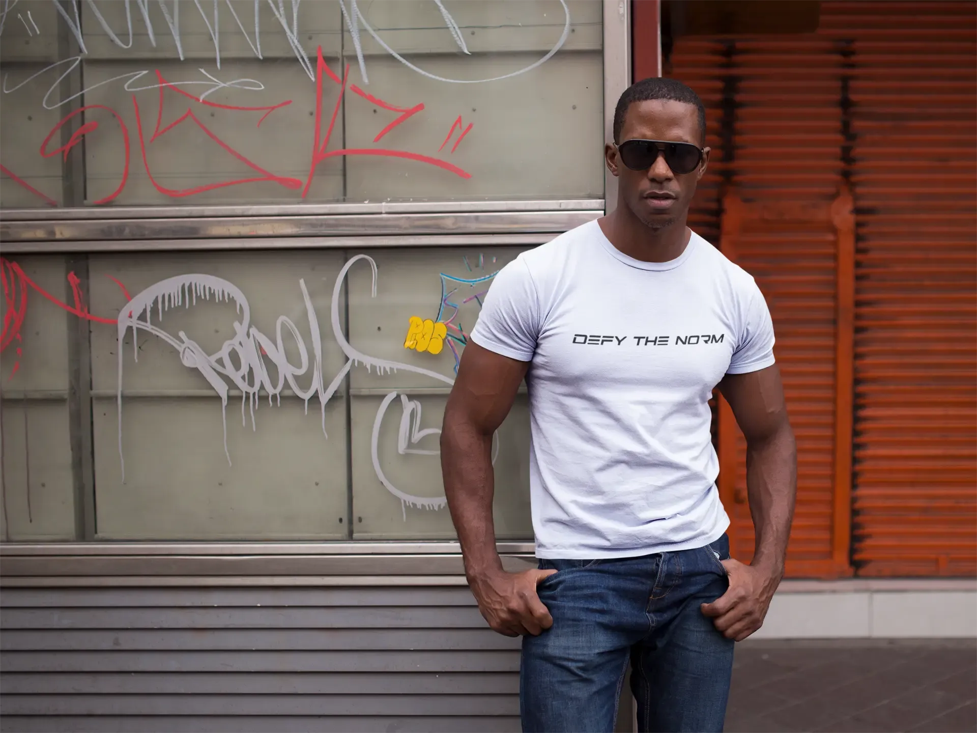 Defy the Norm Short Sleeve Staple T-Shirt - White Tee with Black Text