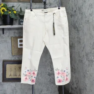 Dg2 Womens Slit Leg Floral Straight Leg Jeans Cream Off White 18WP