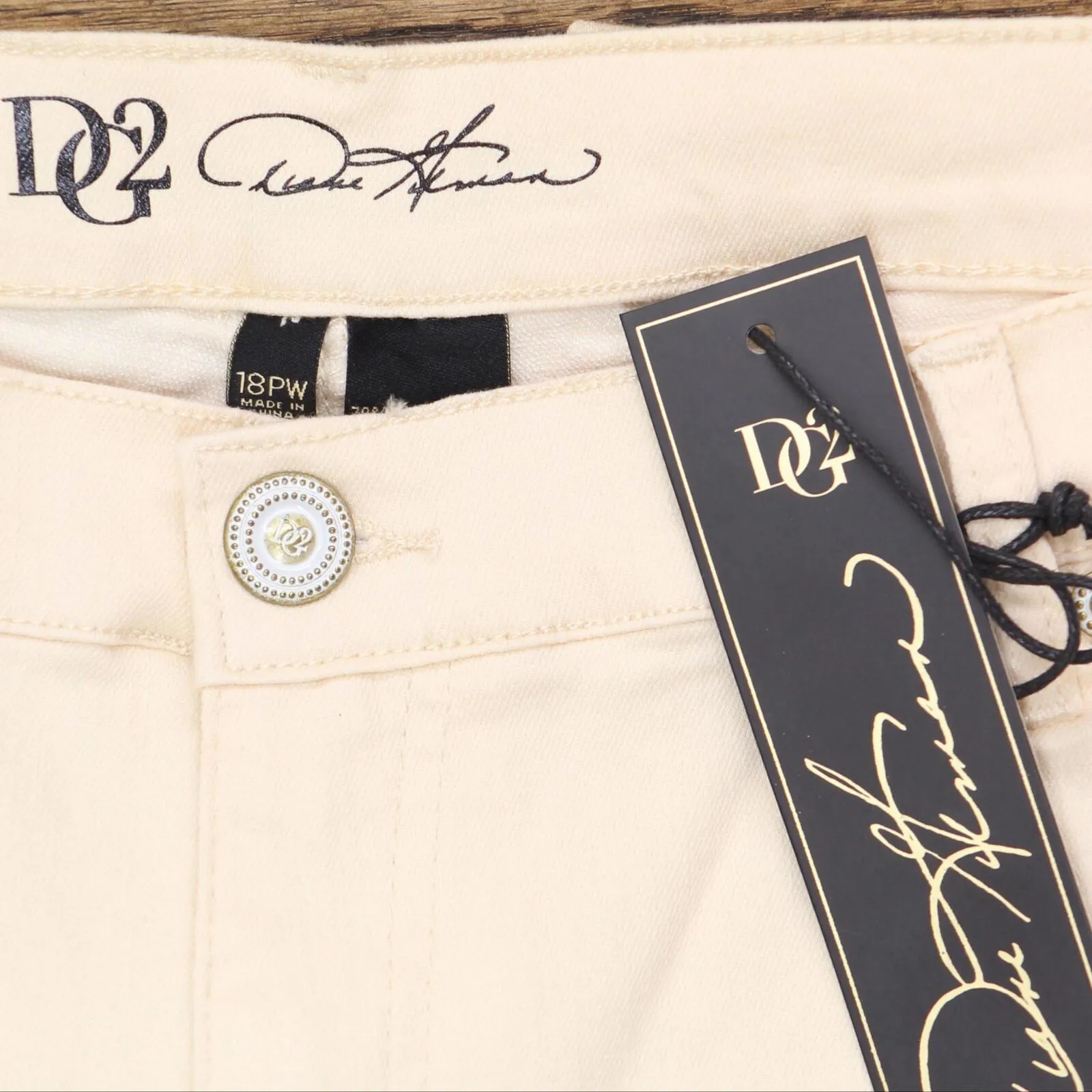 Dg2 Womens Slit Leg Floral Straight Leg Jeans Cream Off White 18WP
