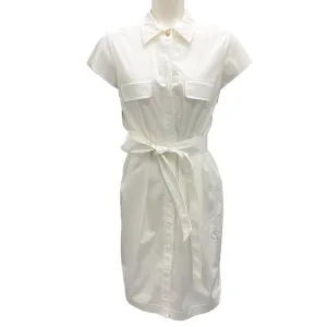 Diane von Furstenberg White Belted Short Sleeved Cotton Aviana Dress