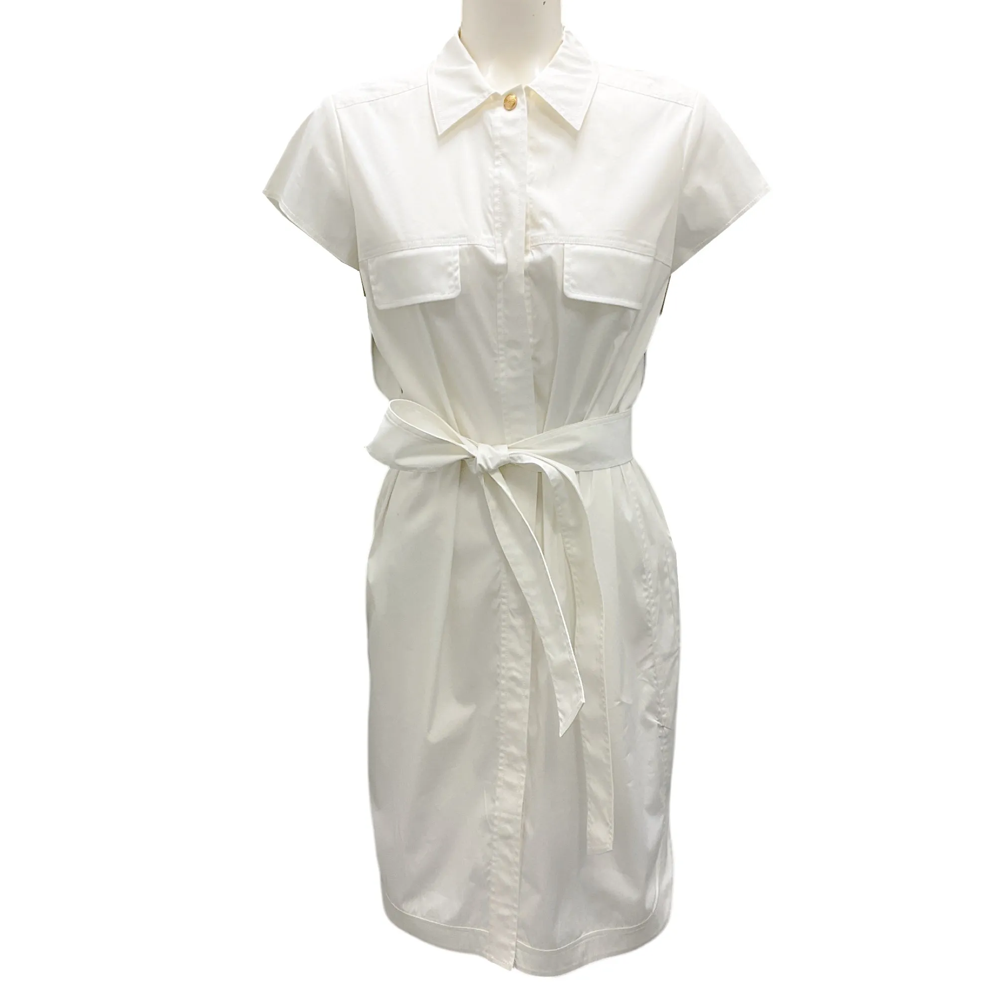 Diane von Furstenberg White Belted Short Sleeved Cotton Aviana Dress