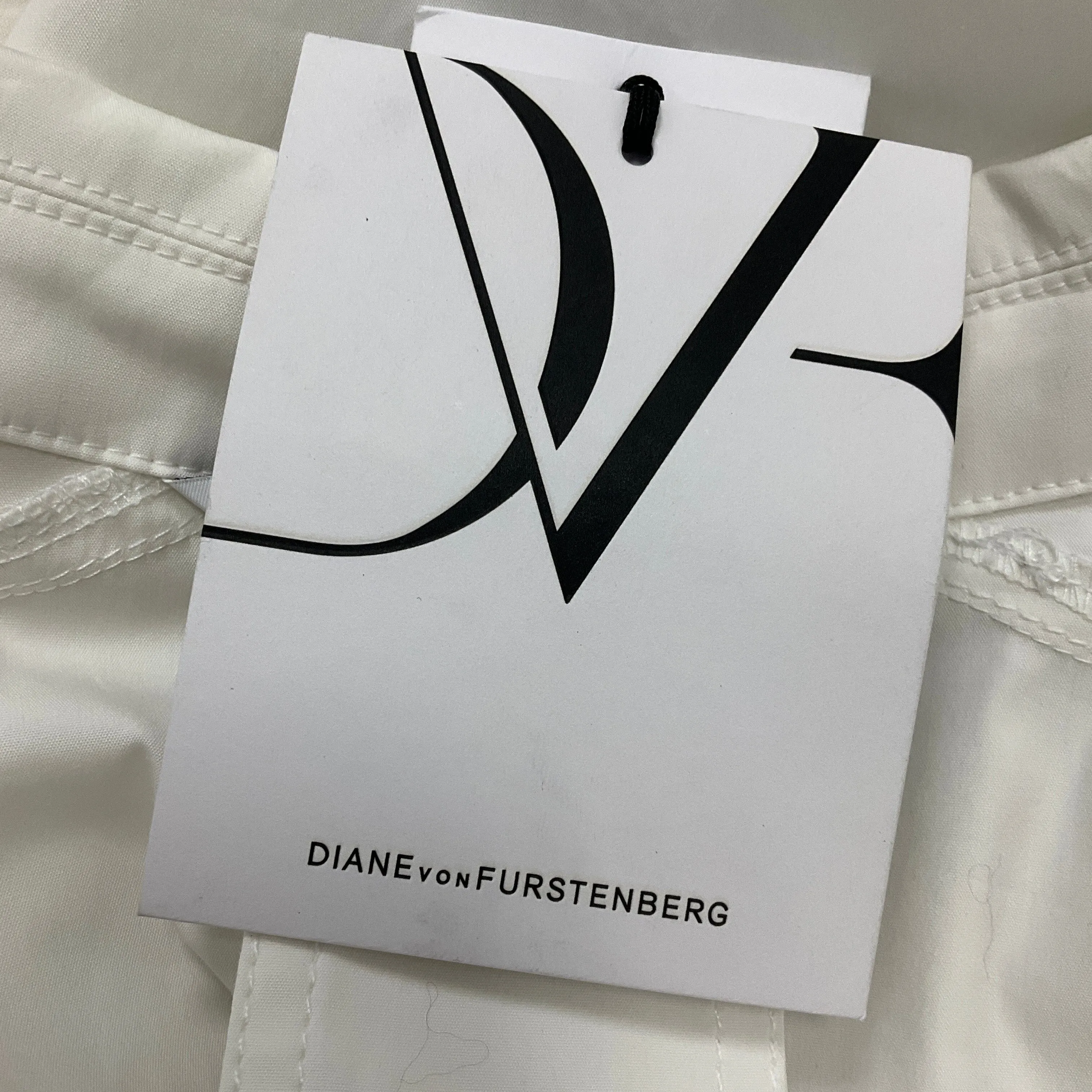 Diane von Furstenberg White Belted Short Sleeved Cotton Aviana Dress