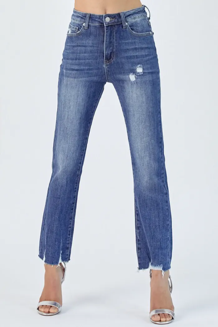 Distressed hem jeans