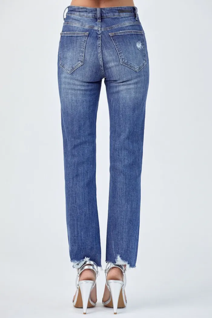 Distressed hem jeans
