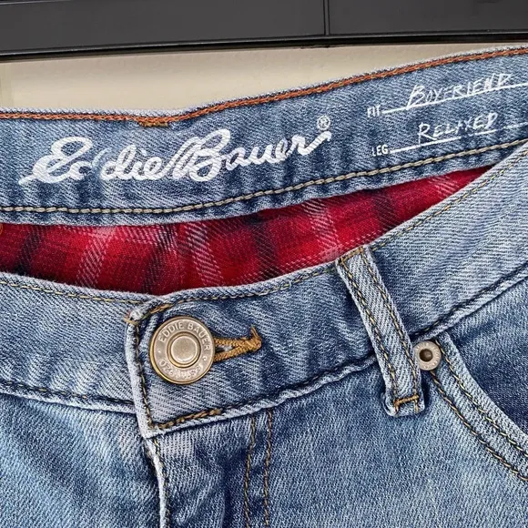 Eddie Bauer, Women's Denim Flannel Lined Boyfriend Relaxed Fit Jeans, Blue