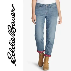 Eddie Bauer, Women's Denim Flannel Lined Boyfriend Relaxed Fit Jeans, Blue