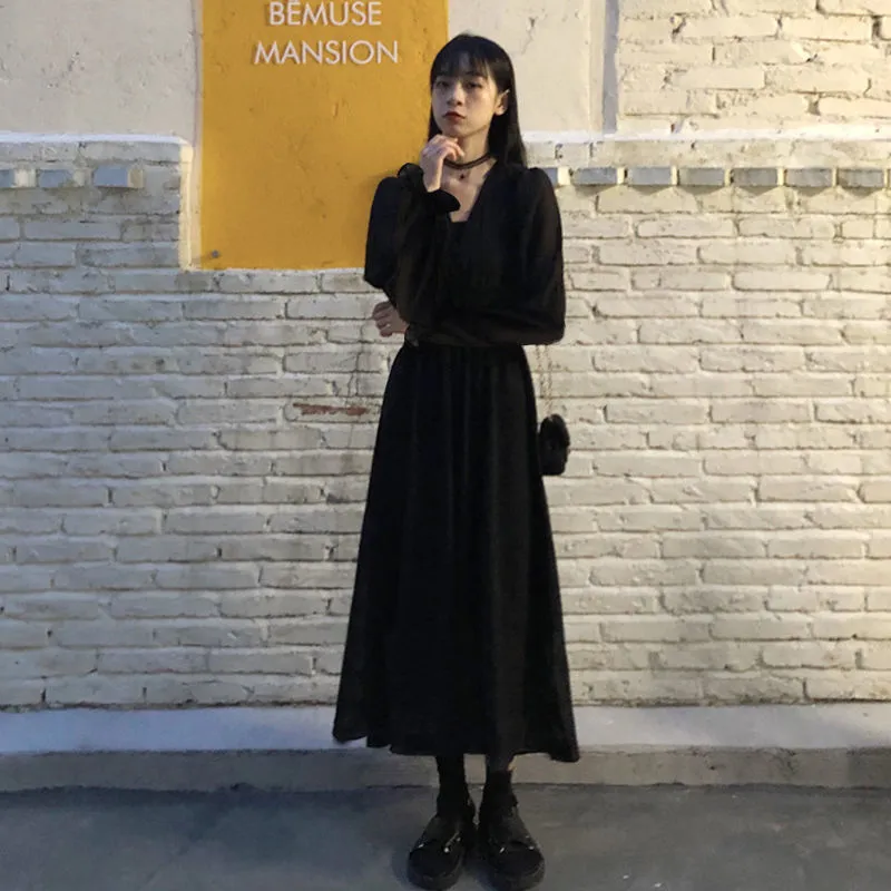 Elegant Puff Long Sleeve Streetwear Party V-neck Dress