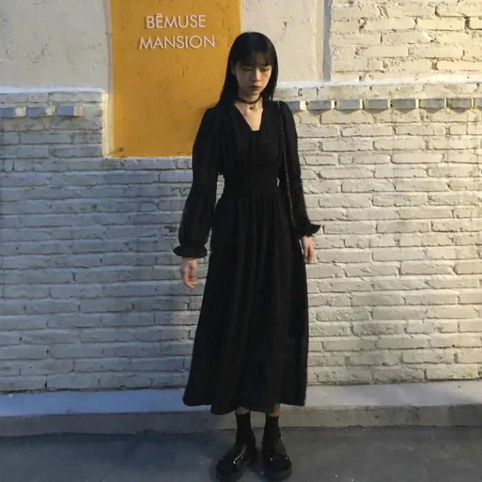 Elegant Puff Long Sleeve Streetwear Party V-neck Dress