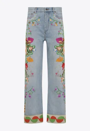 Embroidered Straight-Leg Jeans