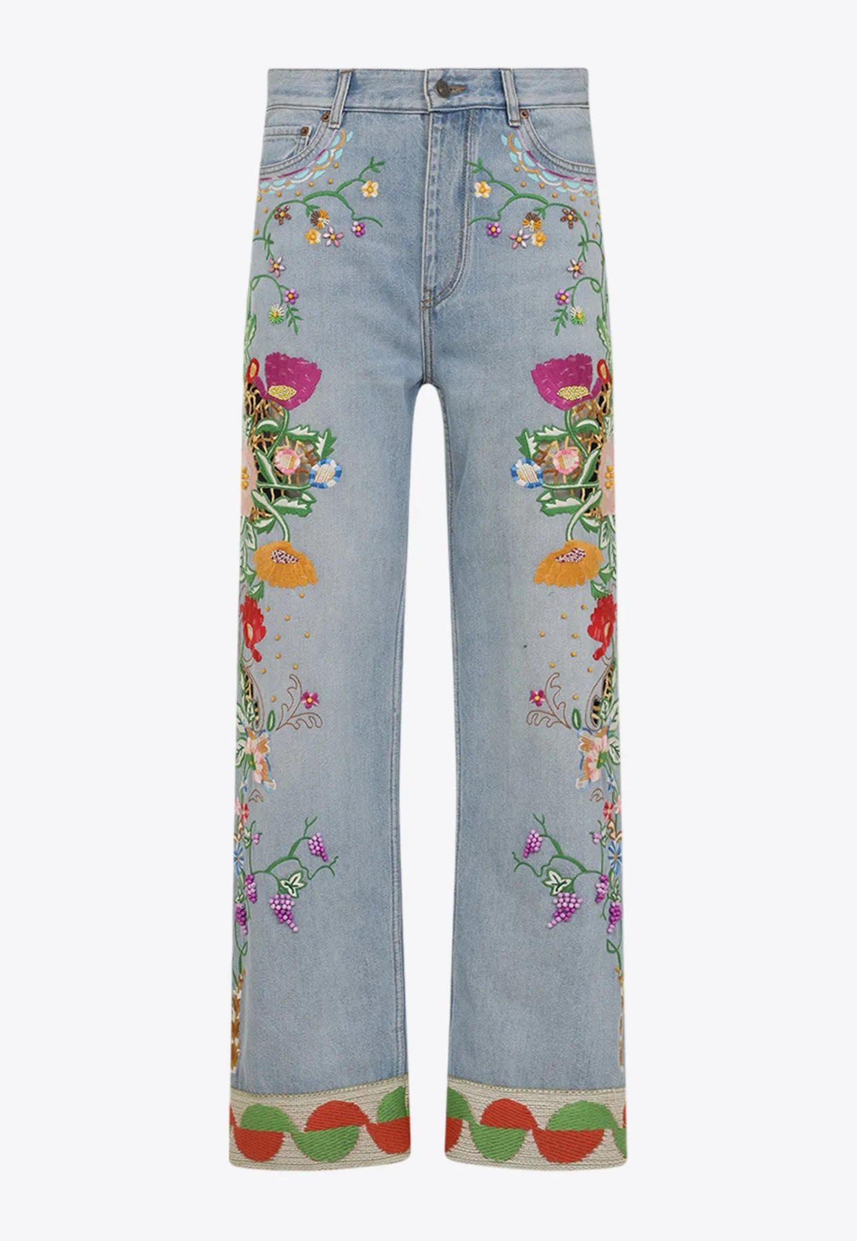 Embroidered Straight-Leg Jeans