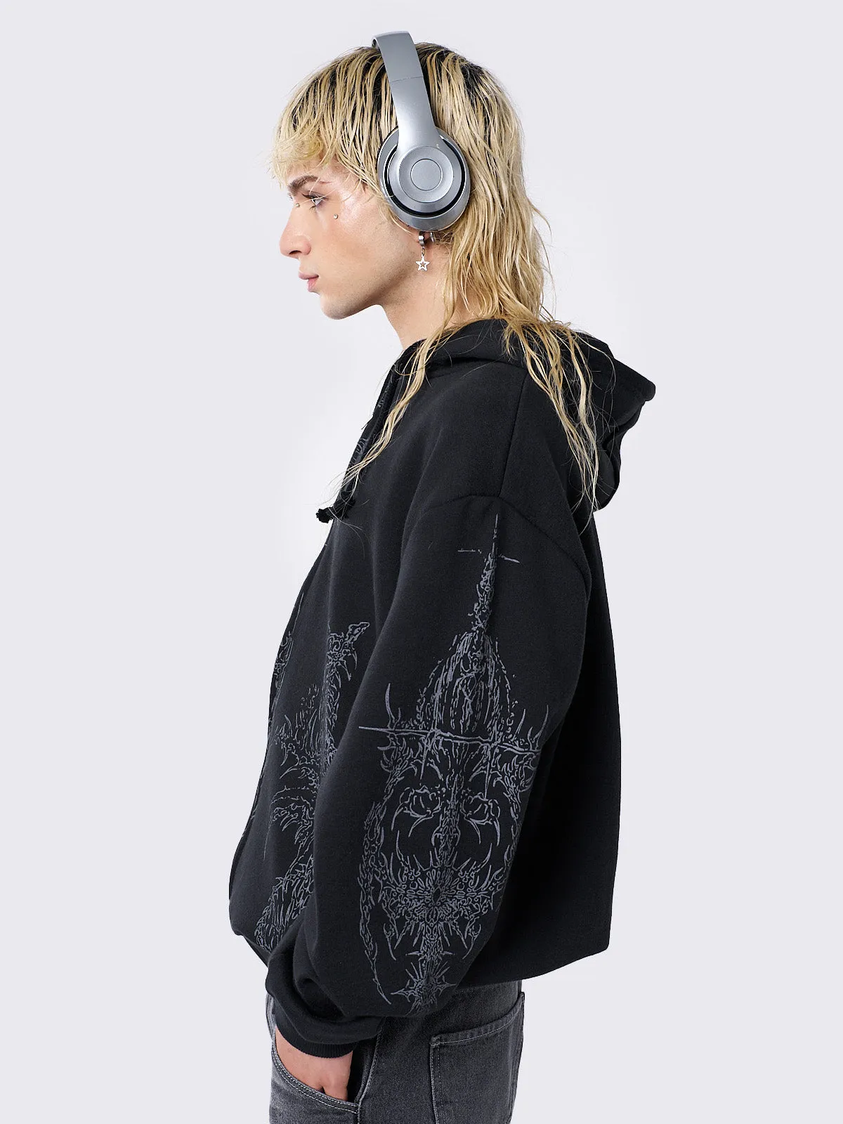 Enigmatic Black Zip Up Hoodie