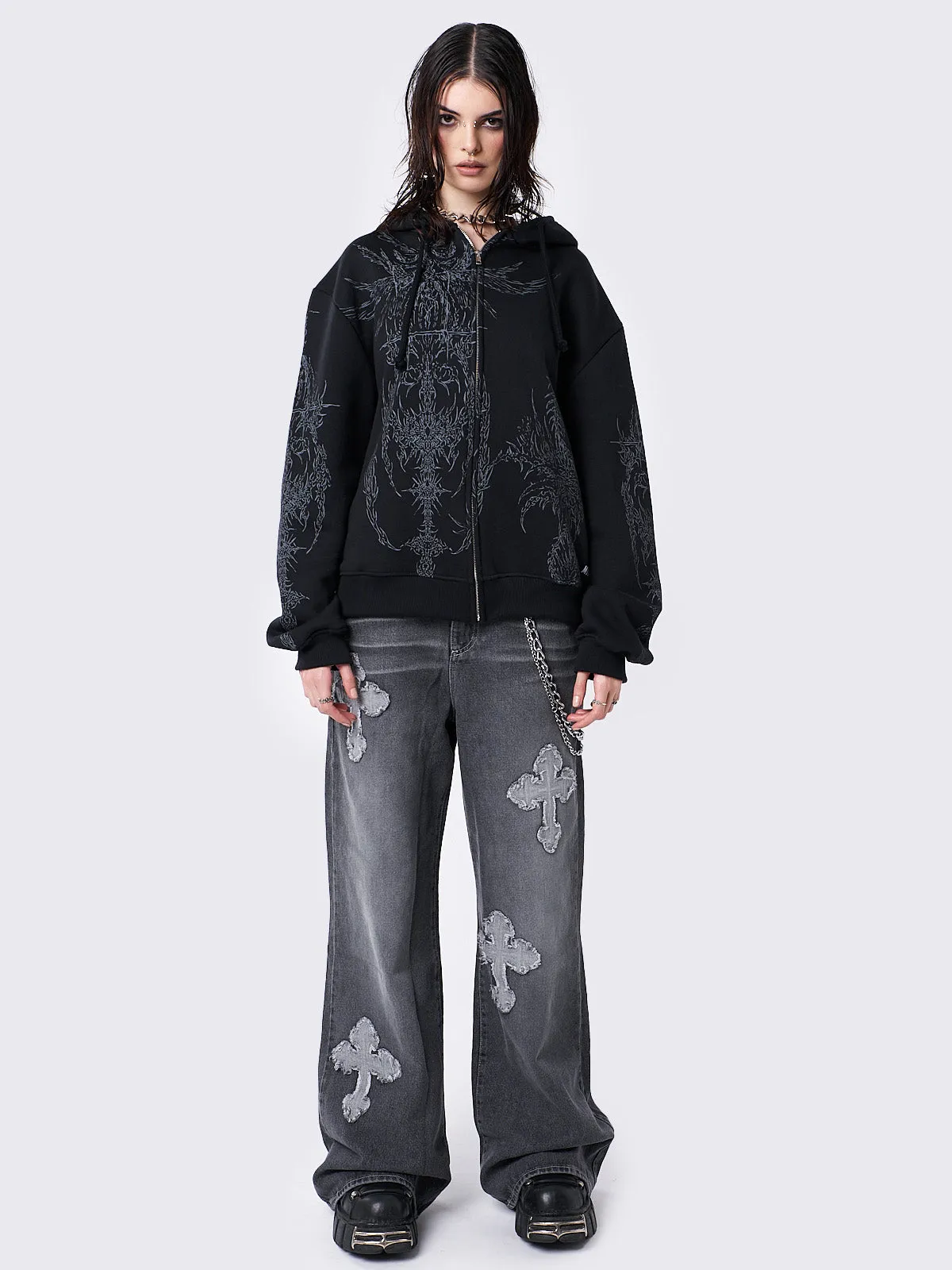 Enigmatic Black Zip Up Hoodie