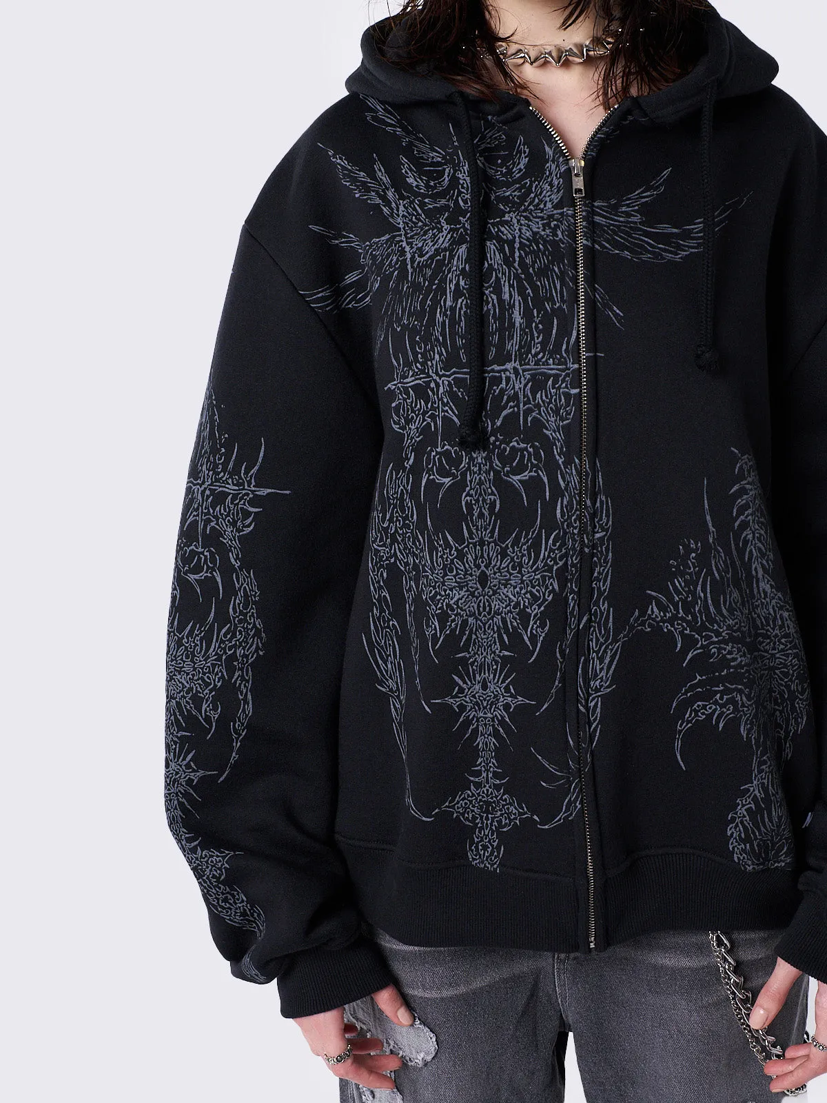 Enigmatic Black Zip Up Hoodie