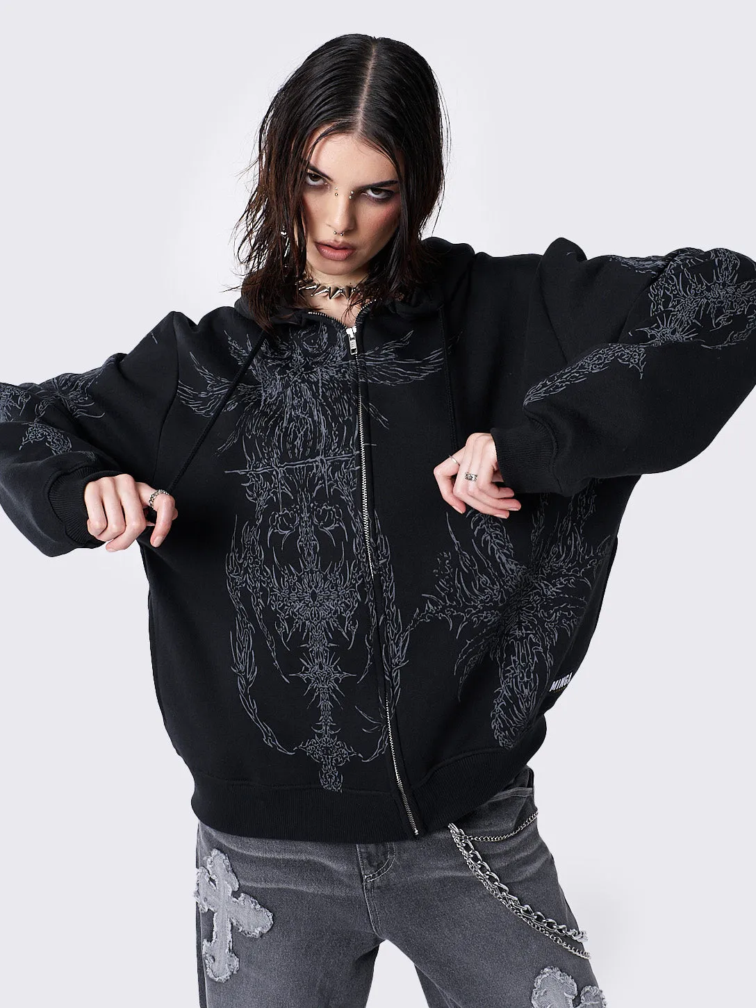 Enigmatic Black Zip Up Hoodie