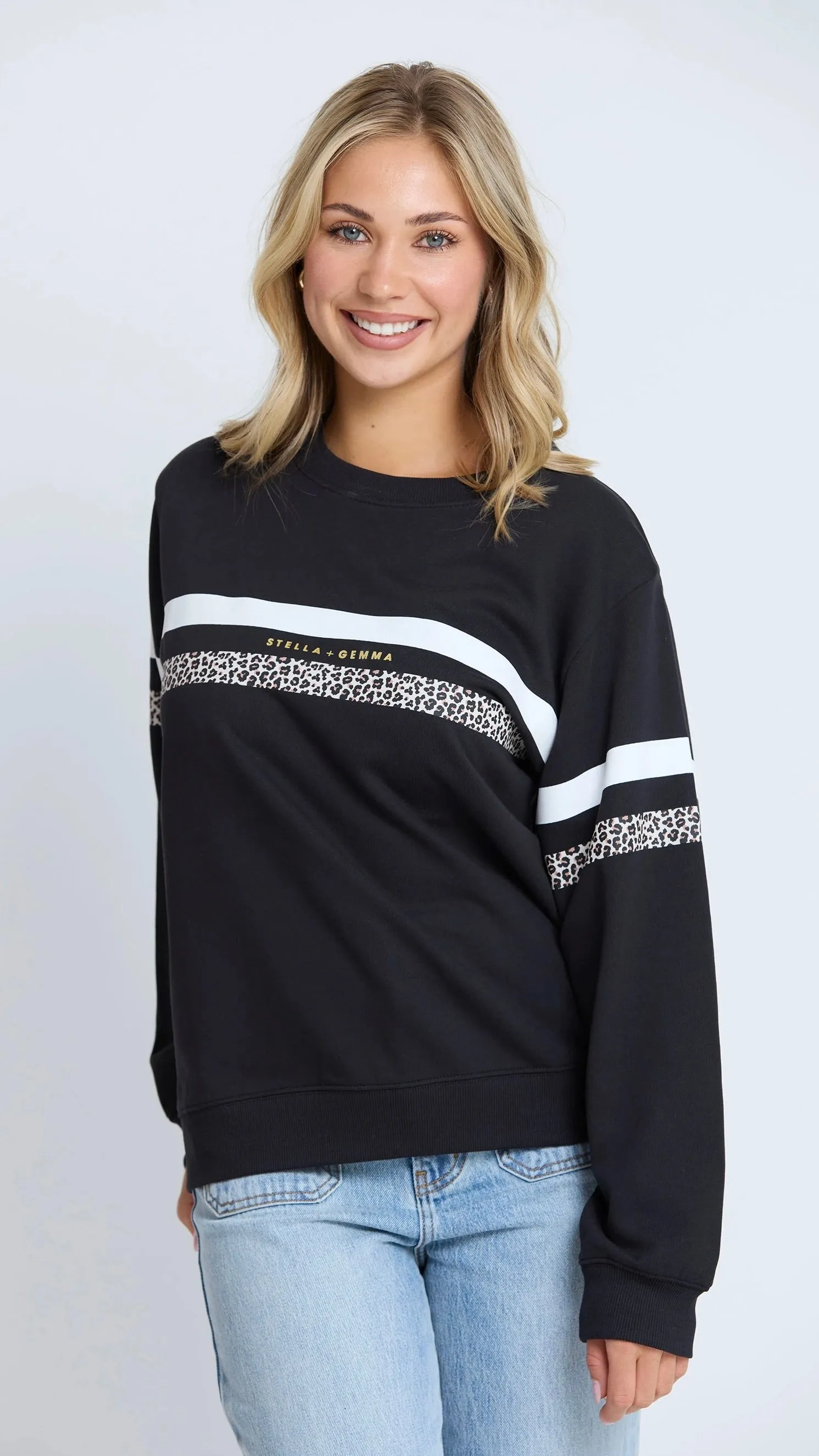Essential Sweat Black Leopard and White Stripe