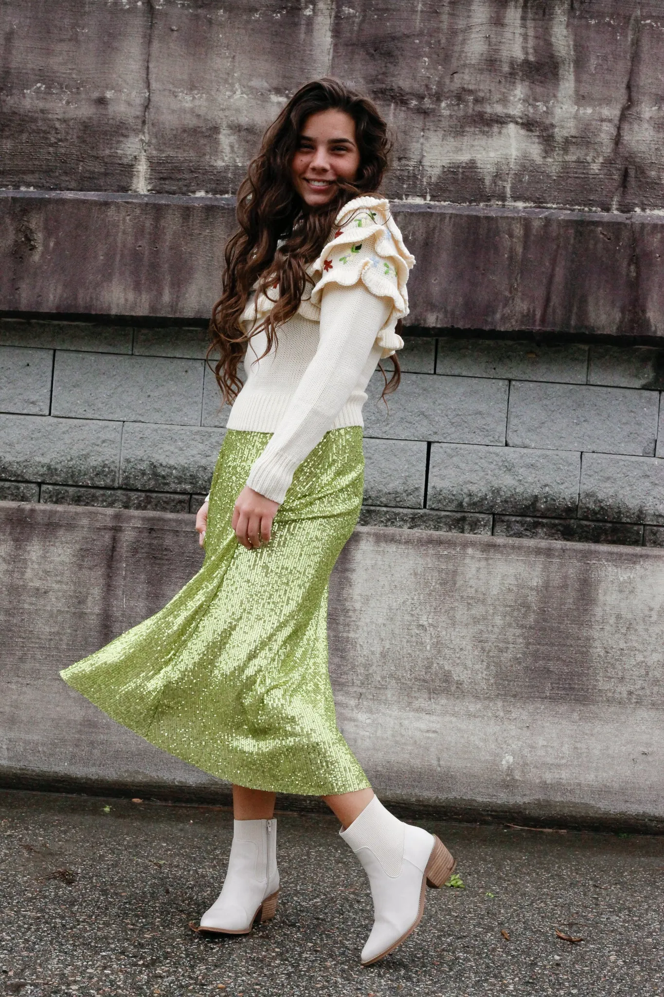 Falyn Embroidered Ruffle Knit Sweater