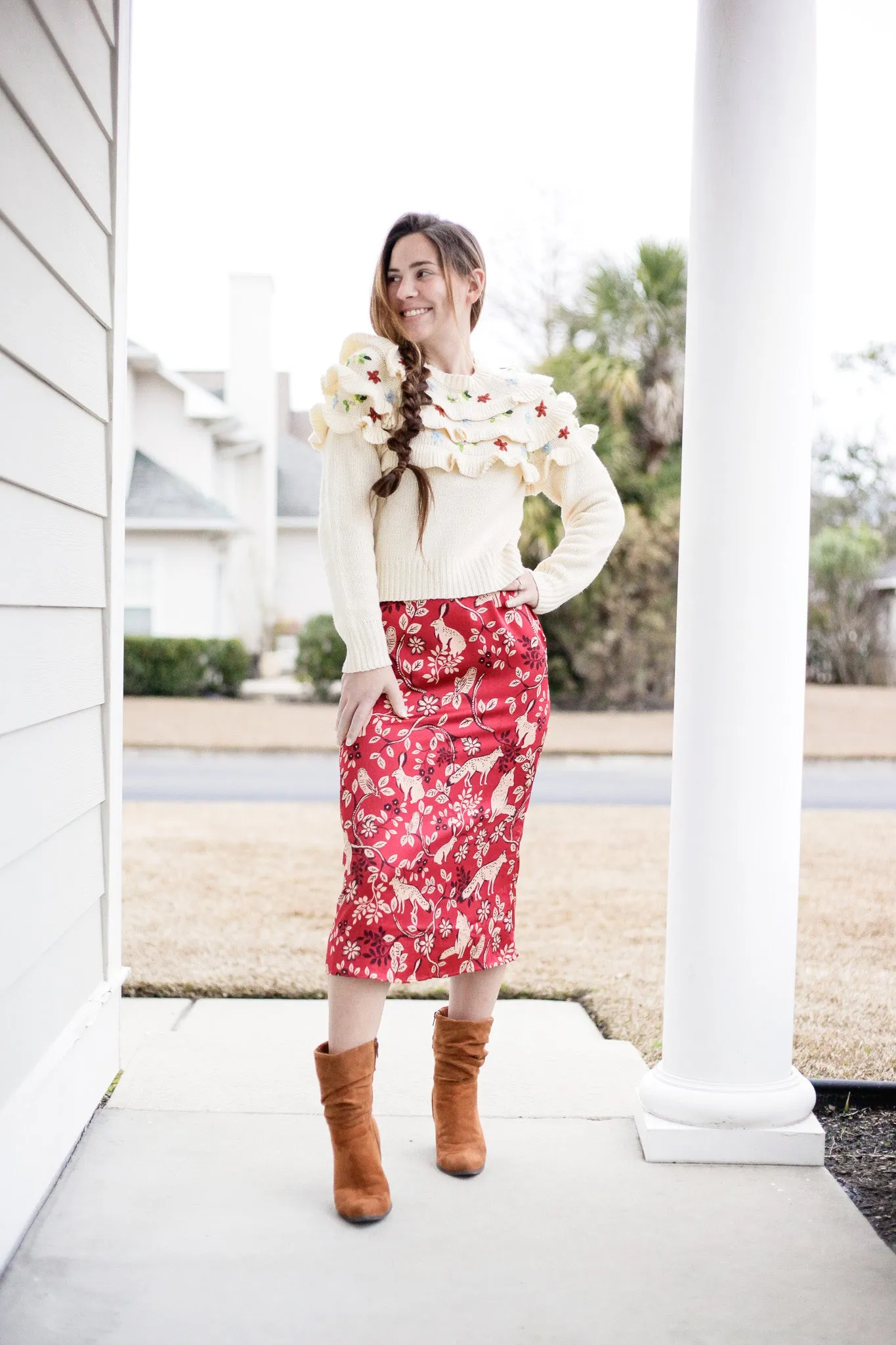 Falyn Embroidered Ruffle Knit Sweater