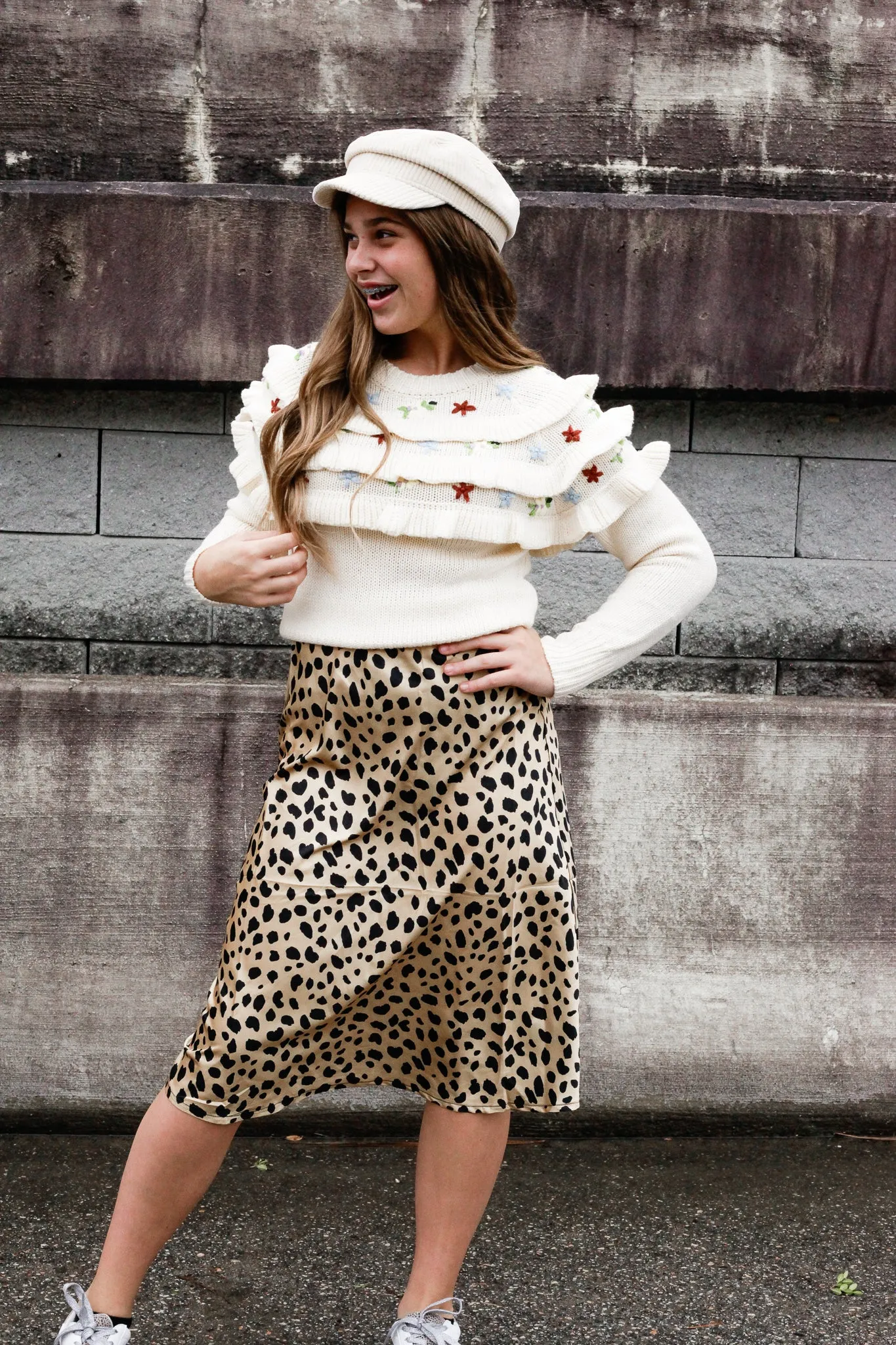 Falyn Embroidered Ruffle Knit Sweater