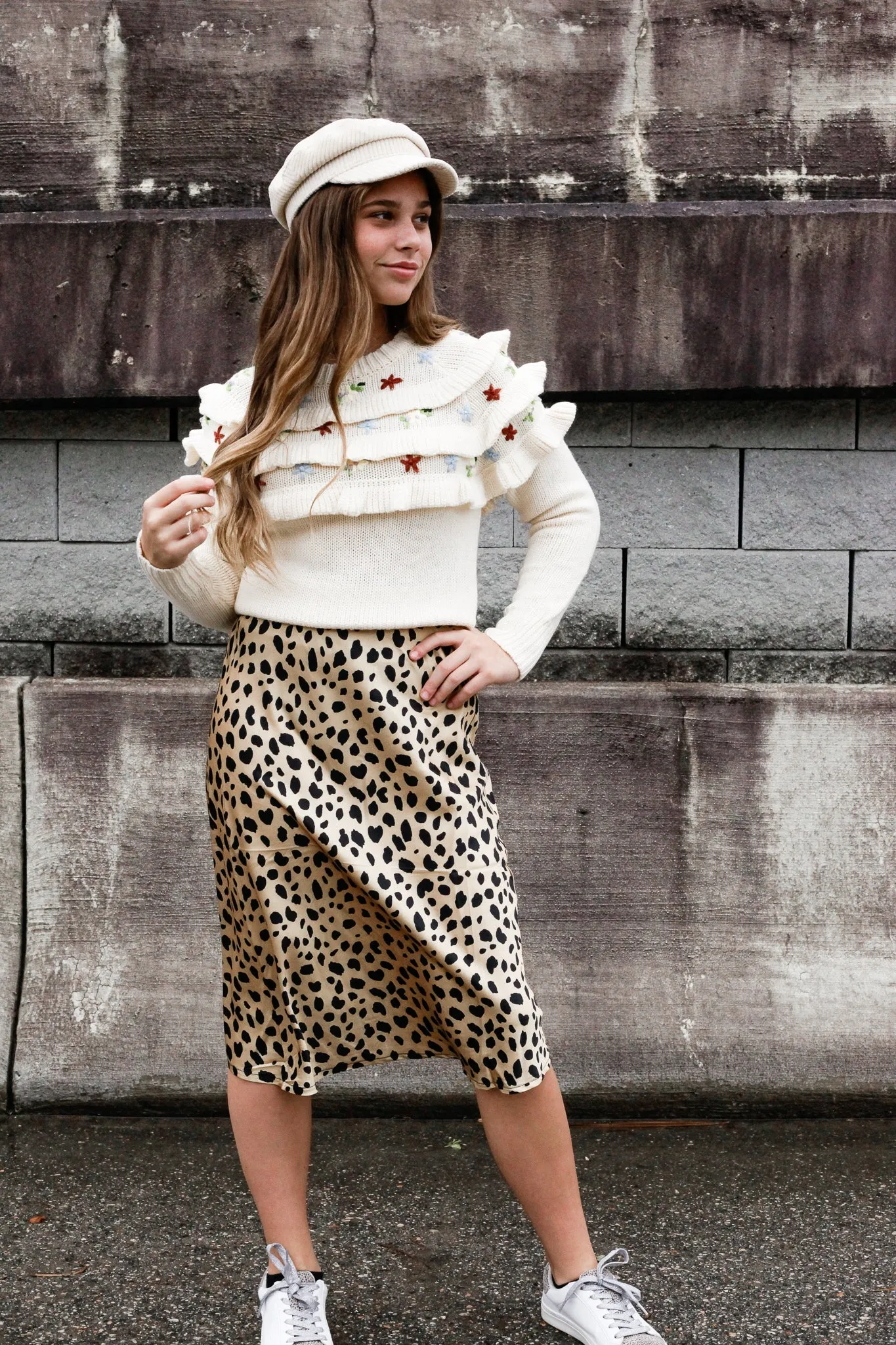 Falyn Embroidered Ruffle Knit Sweater