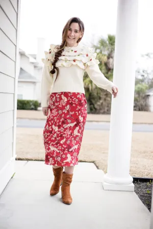 Falyn Embroidered Ruffle Knit Sweater