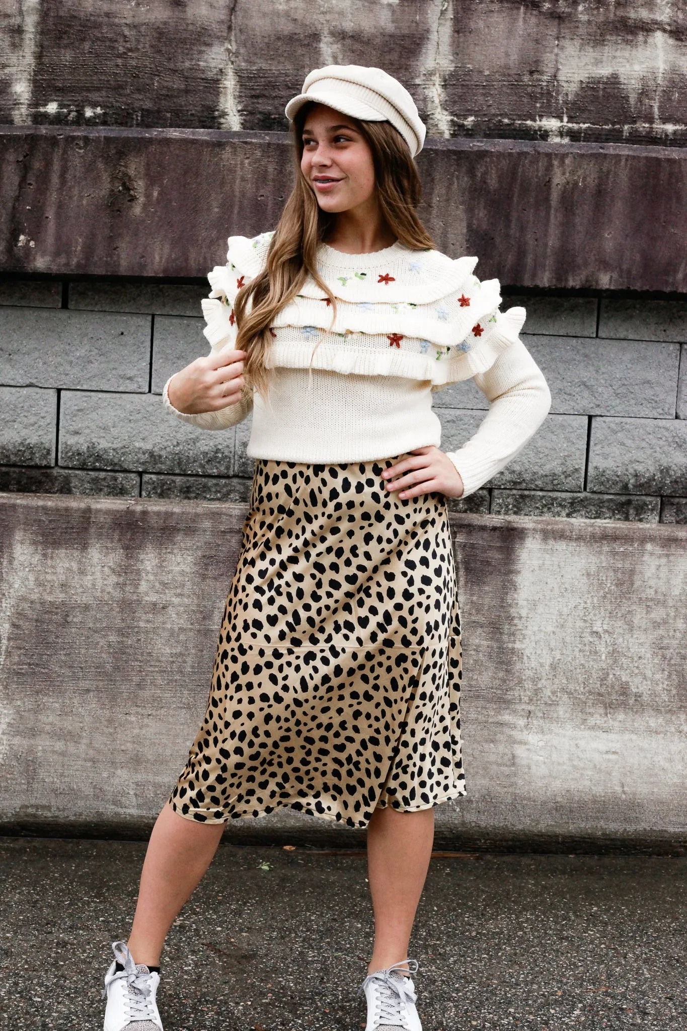 Falyn Embroidered Ruffle Knit Sweater