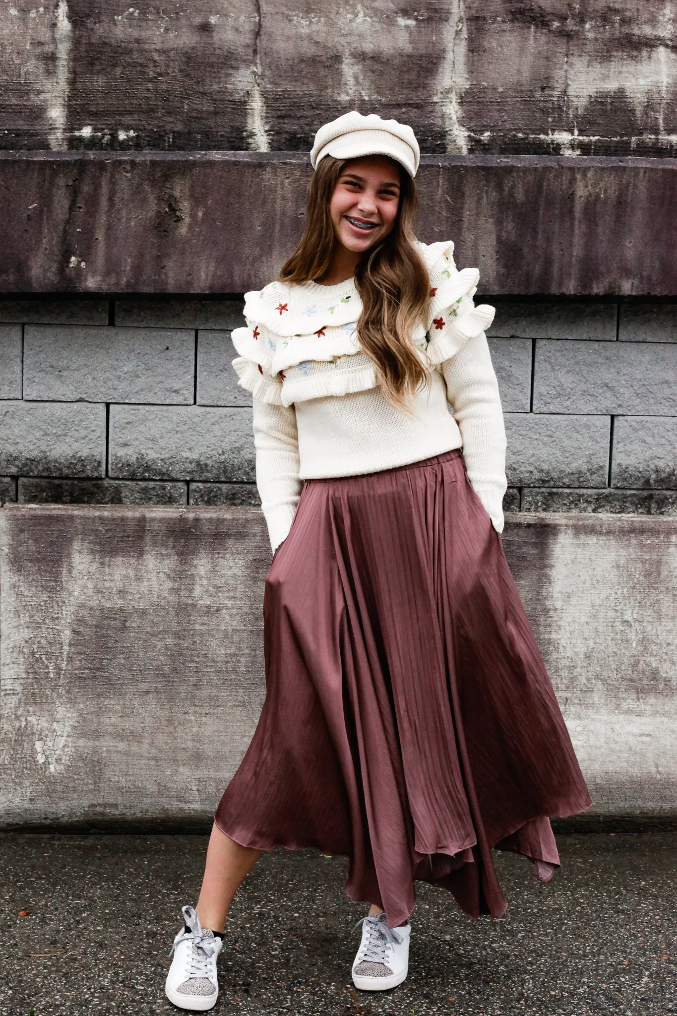 Falyn Embroidered Ruffle Knit Sweater