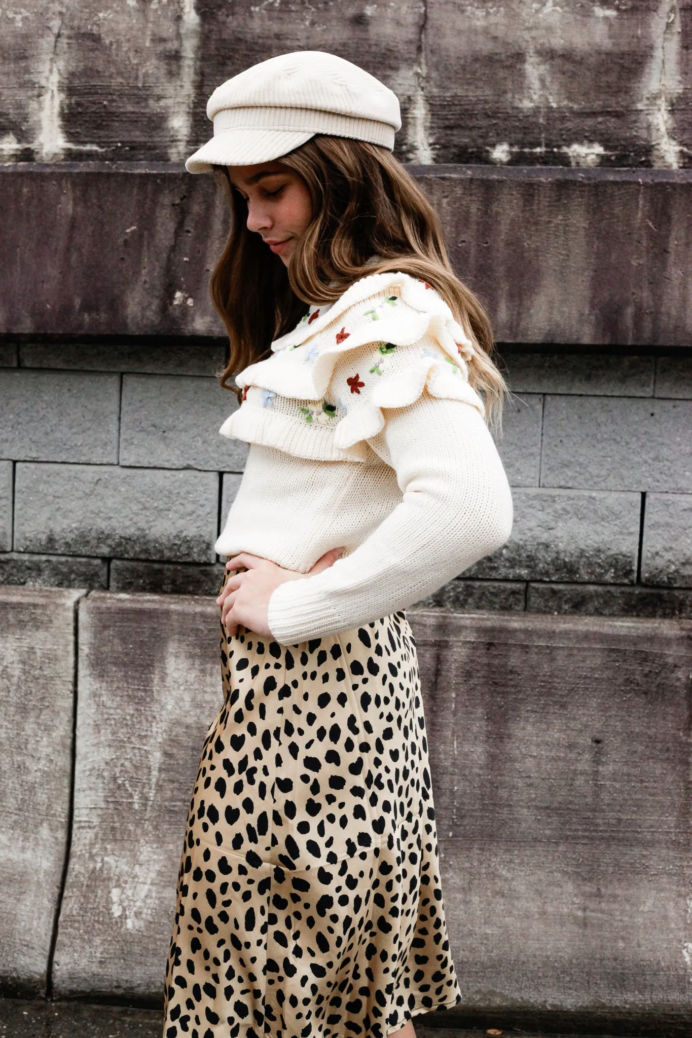 Falyn Embroidered Ruffle Knit Sweater