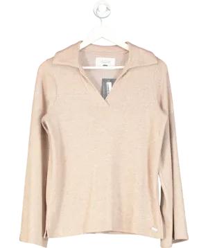 F&F FW Bridge Beige Open Collar Knit Long Sleeve Top UK 6