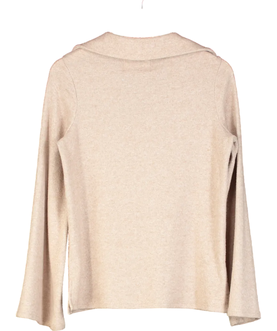 F&F FW Bridge Beige Open Collar Knit Long Sleeve Top UK 6