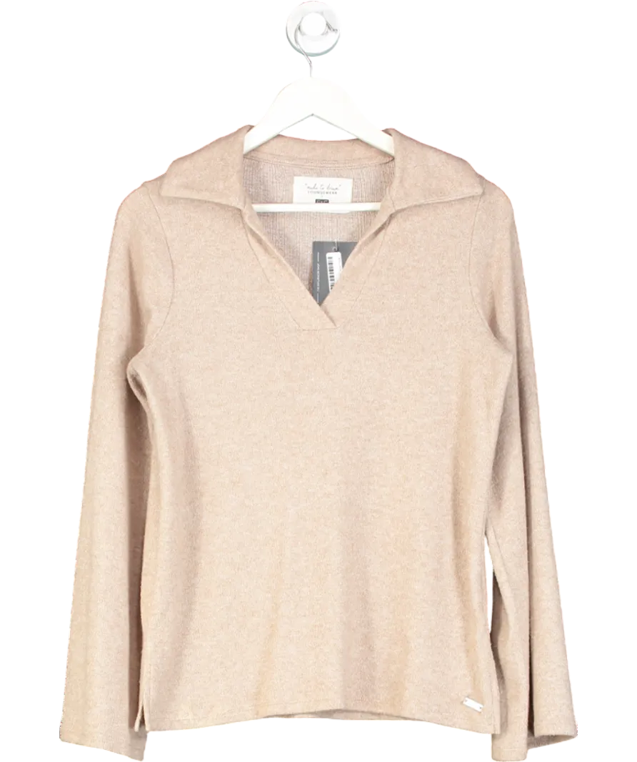 F&F FW Bridge Beige Open Collar Knit Long Sleeve Top UK 6
