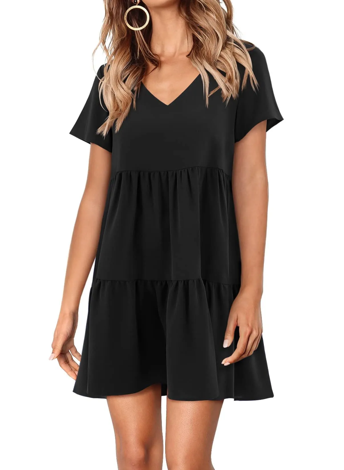 Fantaslook Summer Dresses for Women V Neck Casual Loose Flowy Swing Shift Dress