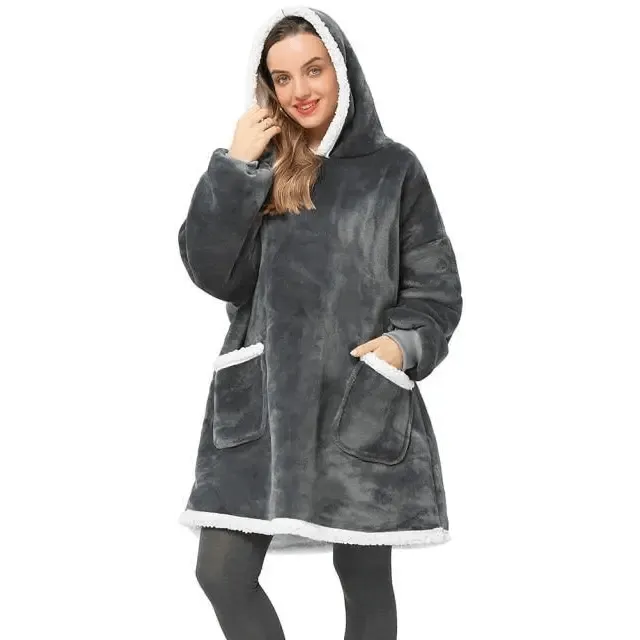 Fashion Winter Oversized Hoodie Women Sweatshirt Hooded Bathrobe Coats Blanket With Sleeves Fleece Christmas TV Blanket Warm Blank Flannel Hoodie Cozy Plush Blanket Hooded Blanket Design Hoodie For Men Women