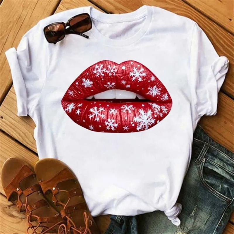 Fashion Women Lips Graphic T Shirt