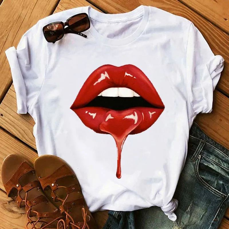 Fashion Women Lips Graphic T Shirt