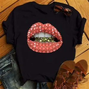 Fashion Women Lips Graphic T Shirt