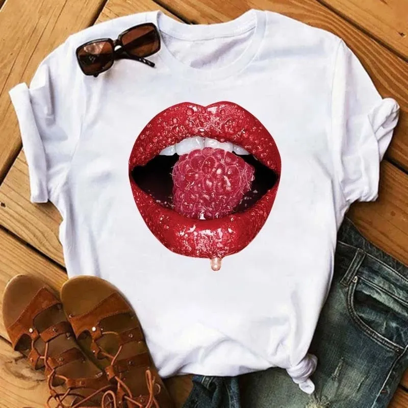 Fashion Women Lips Graphic T Shirt