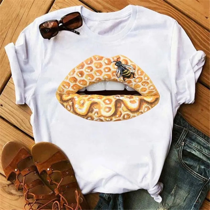 Fashion Women Lips Graphic T Shirt