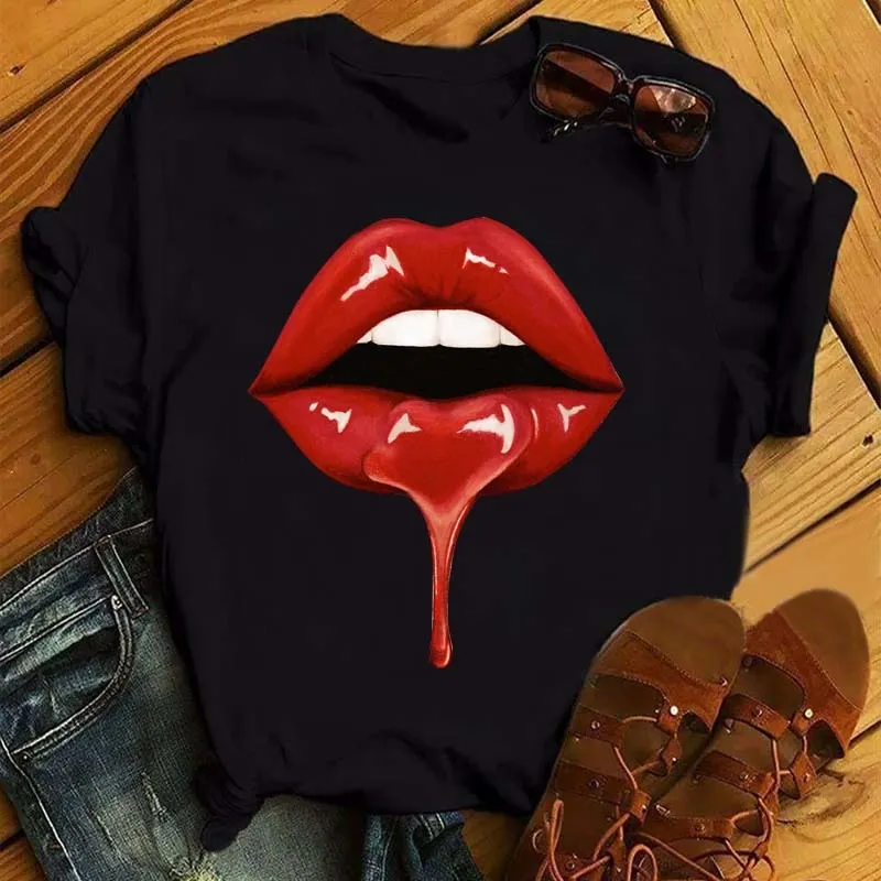 Fashion Women Lips Graphic T Shirt
