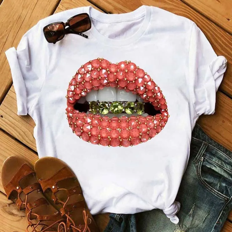 Fashion Women Lips Graphic T Shirt