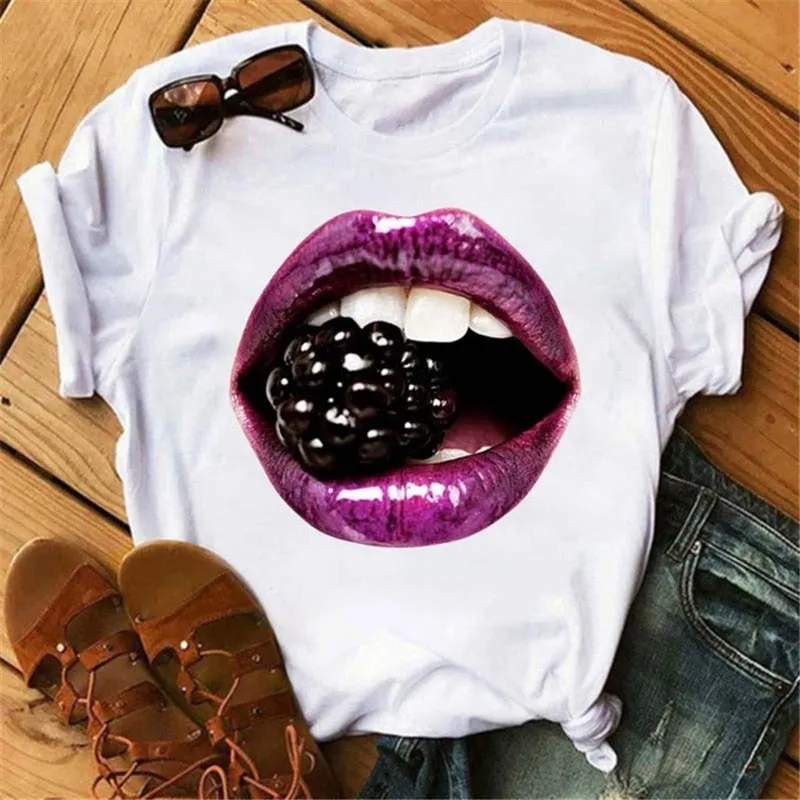 Fashion Women Lips Graphic T Shirt