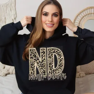 Faux Embroidered Cheetah North Dakota - Wyoming Hoodie by Crafty Casey's