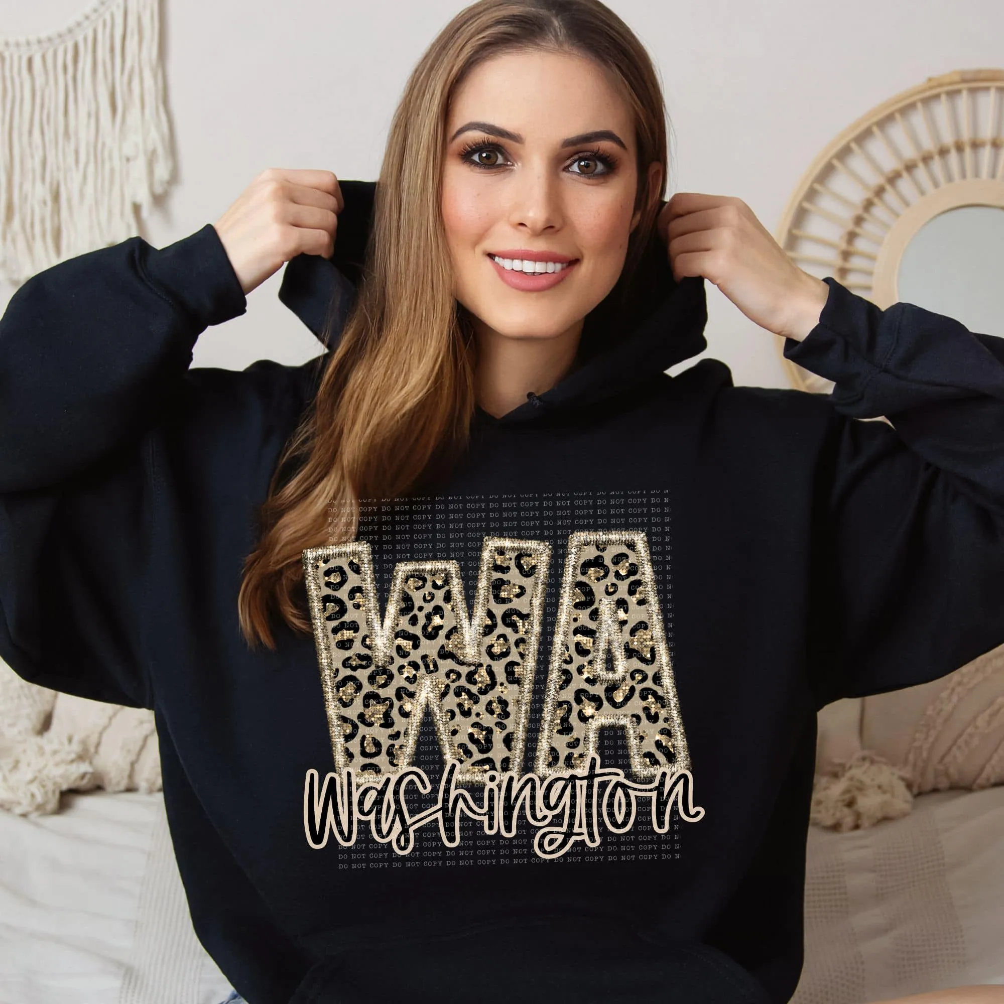 Faux Embroidered Cheetah North Dakota - Wyoming Hoodie by Crafty Casey's