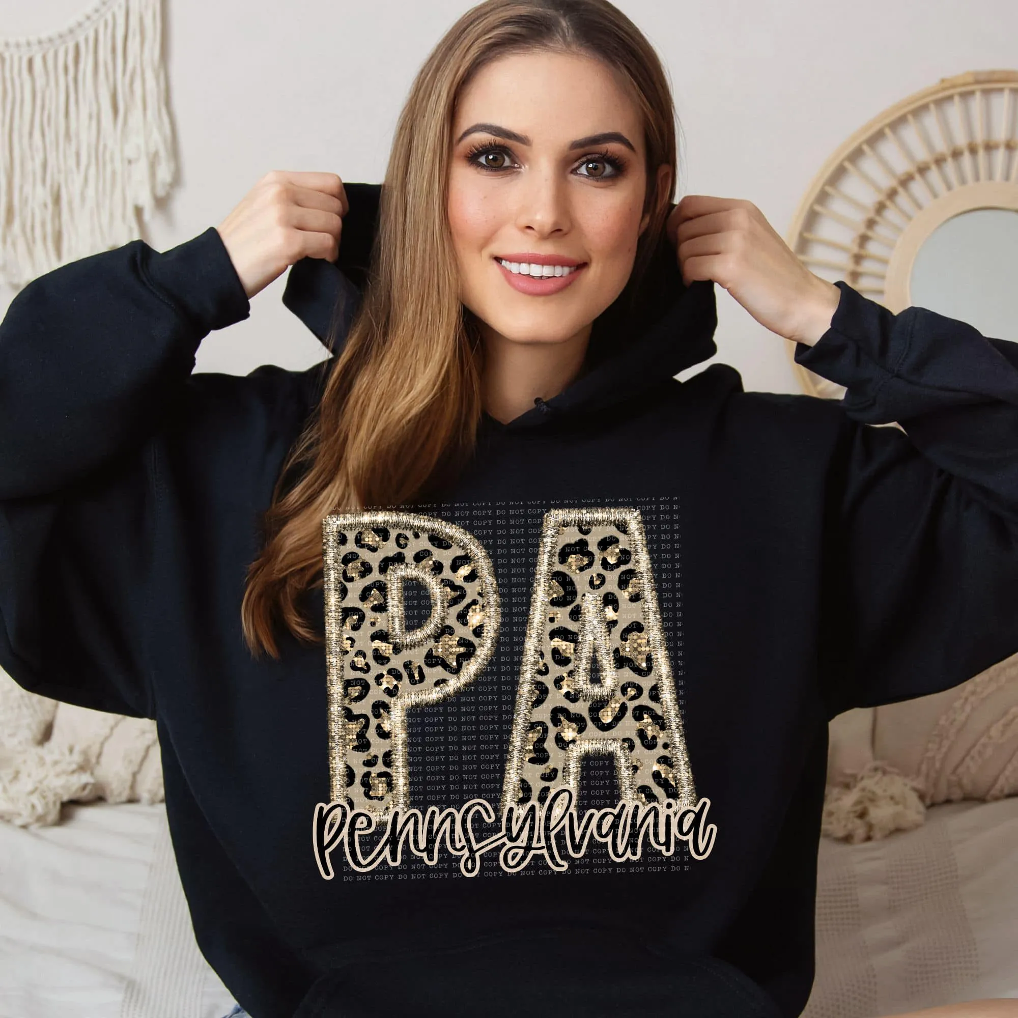 Faux Embroidered Cheetah North Dakota - Wyoming Hoodie by Crafty Casey's